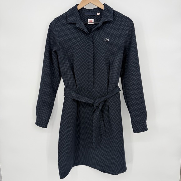 Lacoste Dresses & Skirts - Lacoste Live Sz S Geometric Belted Piqué Long Sleeve Shirt Dress Sporty Preppy